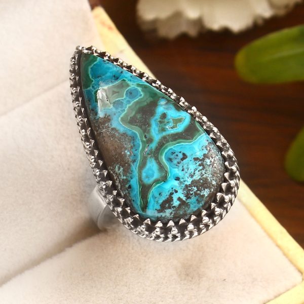 Malachite Chrysocolla Size US 9 925 Sterling Silver Ring (REXT92-12)