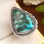 Malachite Chrysocolla Size US 11 925 Sterling Silver Ring (REXT92-25)