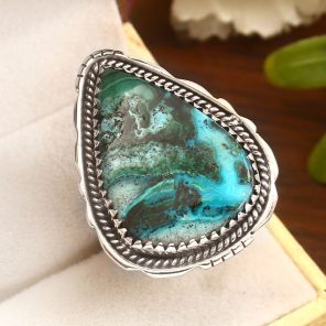 Malachite Chrysocolla Size US 11 925 Sterling Silver Ring (REXT92-25)