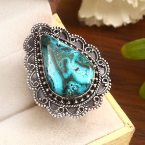 Malachite Chrysocolla Size US 10 925 Sterling Silver Ring (REXT92-9)