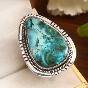 Malachite Chrysocolla Size US 9 925 Sterling Silver Ring (REXT92-34)