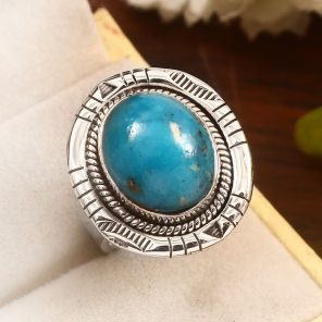 Morenci Turquoise Size US 8 Sterling Silver 925 Ring (REXT79-60)