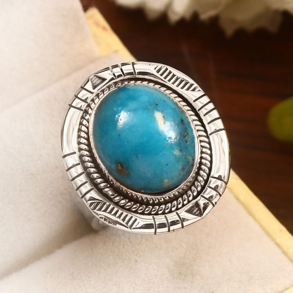 Morenci Turquoise Size US 8 Sterling Silver 925 Ring (REXT79-60)