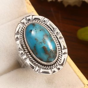 Morenci Turquoise Size US 10 Sterling Silver 925 Ring (REXT79-83)