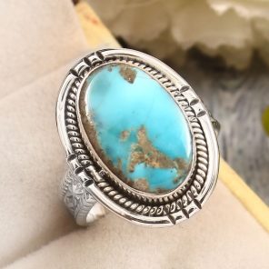 Morenci Turquoise Size US 10 Sterling Silver 925 Ring (REXT79-84)