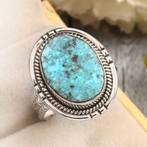 Morenci Turquoise Size US 10 Sterling Silver 925 Ring (REXT79-85)