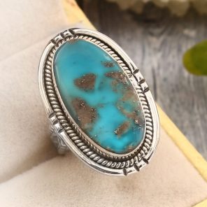 Morenci Turquoise Size US 7 Sterling Silver 925 Ring (REXT79-50)