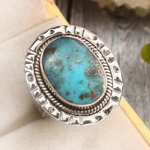 Morenci Turquoise Size US 9 Sterling Silver 925 Ring (REXT79-78)