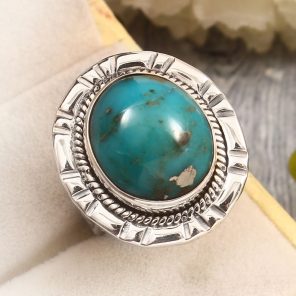 Morenci Turquoise Size US 9 Sterling Silver 925 Ring (REXT79-80)