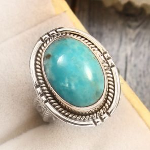 Morenci Turquoise Size US 8 Sterling Silver 925 Ring (REXT79-65)