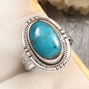 Morenci Turquoise Size US 10 Sterling Silver 925 Ring (REXT79-87)