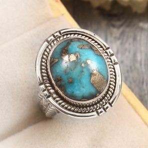 Morenci Turquoise Size US 8 Sterling Silver 925 Ring (REXT79-67)