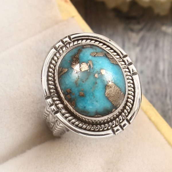 Morenci Turquoise Size US 8 Sterling Silver 925 Ring (REXT79-67)