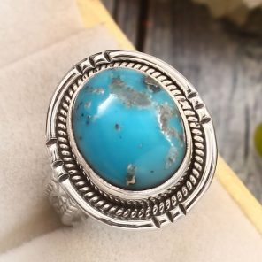 Morenci Turquoise Size US 9 Sterling Silver 925 Ring (REXT79-79)