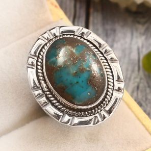 Morenci Turquoise Size US 8 Sterling Silver 925 Ring (REXT79-68)