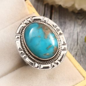 Morenci Turquoise Size US 9 Sterling Silver 925 Ring (REXT79-71)