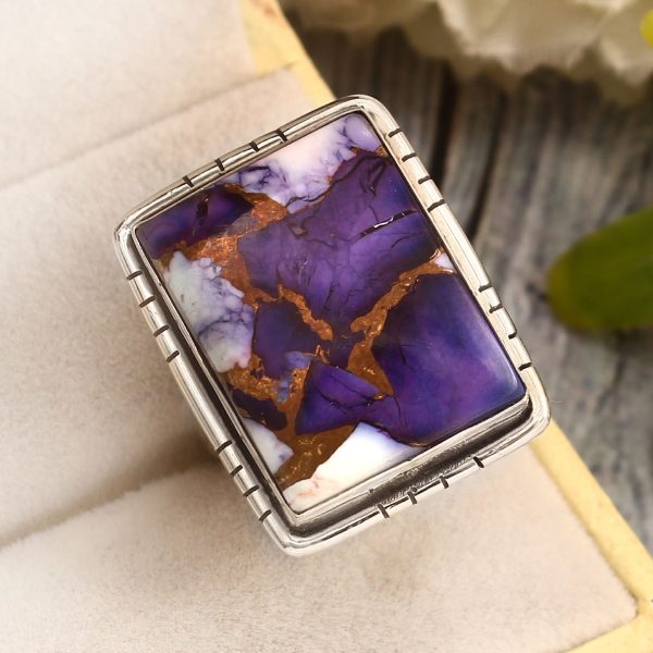 Purple Rose Dahlia Turquoise Size US 6 Sterling Silver 925 Ring (REXT72-285)