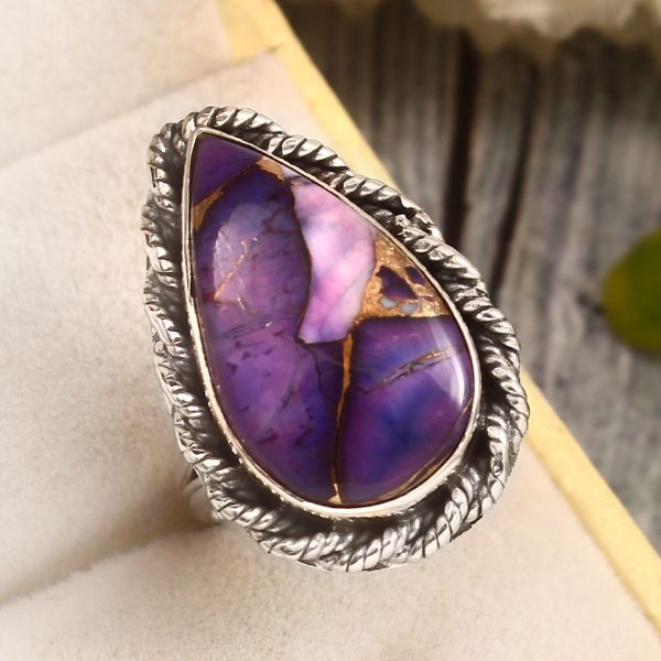 Purple Rose Dahlia Turquoise Size US 6 Sterling Silver 925 Ring (REXT72-280)