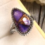 Purple Rose Dahlia Turquoise Size US 6 Sterling Silver 925 Ring (REXT72-282)
