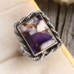 Purple Rose Dahlia Turquoise Size US 6 Sterling Silver 925 Ring (REXT72-284)