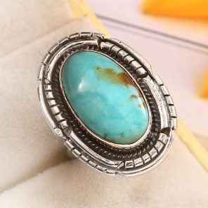 Kingman Turquoise Size US 7 Sterling Silver 925 Ring (REXT92-43)