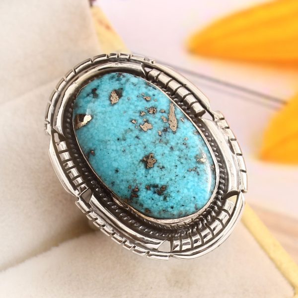 Morenci Turquoise Size US 9 Sterling Silver 925 Ring (REXT92-53)