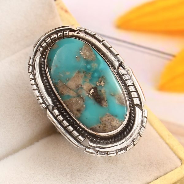 Kingman Turquoise Size US 8 Sterling Silver 925 Ring (REXT92-47)