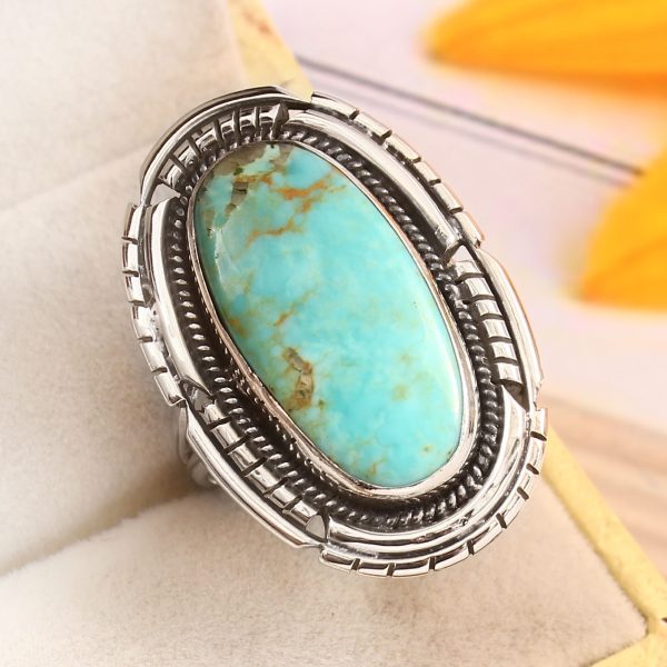 Kingman Turquoise Size US 9 Sterling Silver 925 Ring (REXT92-51)