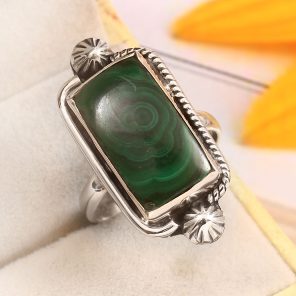 Malachite Size US 10 925 Sterling Silver Ring (REXT79-42)
