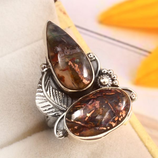 Copper Chrysocolla Size US 8 925 Sterling Silver Ring (REXT79-37)