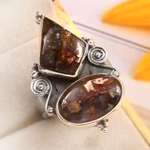 Copper Chrysocolla Size US 10 925 Sterling Silver Ring (REXT79-36)