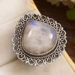 Rainbow Moonstone Size US 9 925 Sterling Silver Ring (REXT72-273)