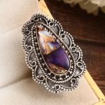 Purple Rose Dahlia Turquoise Size US 6 925 Sterling Silver Ring (REXT72-271)
