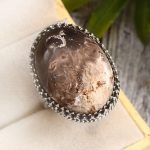 Plume Root Agate Size US 10 925 Sterling Silver Ring (REXT2-12)