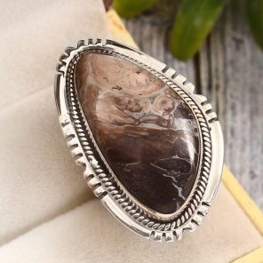 Plume Root Agate Size US 10 925 Sterling Silver Ring (REXT2-18)
