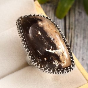 Plume Root Agate Size US 10 925 Sterling Silver Ring (REXT2-13)