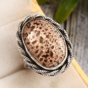 Plume Root Agate Size US 10 925 Sterling Silver Ring (REXT2-14)