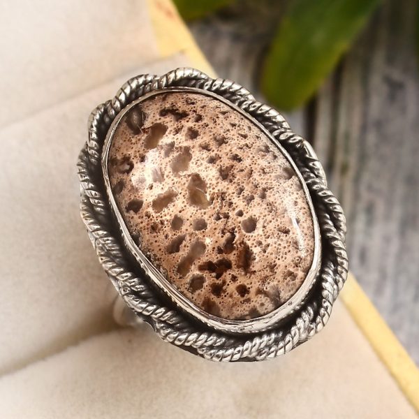Plume Root Agate Size US 10 925 Sterling Silver Ring (REXT2-14)
