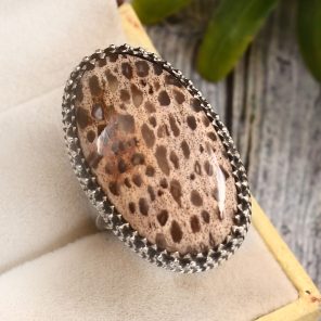 Plume Root Agate Size US 10 925 Sterling Silver Ring (REXT2-15)