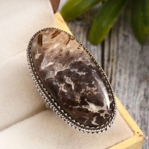 Plume Root Agate Size US 10 925 Sterling Silver Ring (REXT2-16)