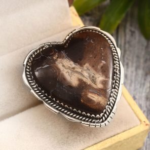Plume Root Agate Size US 10 925 Sterling Silver Ring (REXT2-19)