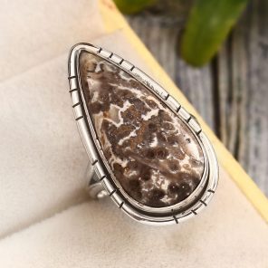 Plume Root Agate Size US 6 925 Sterling Silver Ring (REXT2-23)