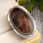 Plume Root Agate Size US 7 925 Sterling Silver Ring (REXT2-21)