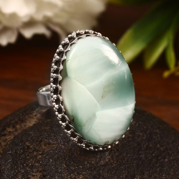 Green Larimar Size US 8 925 Sterling Silver Ring (REXT2-49)
