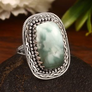 Green Larimar Size US 10 925 Sterling Silver Ring (REXT2-38)
