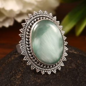 Green Larimar Size US 8 925 Sterling Silver Ring (REXT2-52)