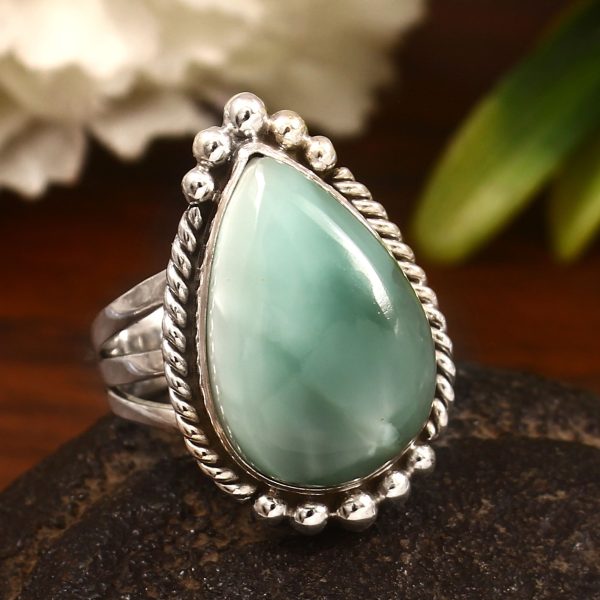 Green Larimar Size US 8 925 Sterling Silver Ring (REXT2-53)