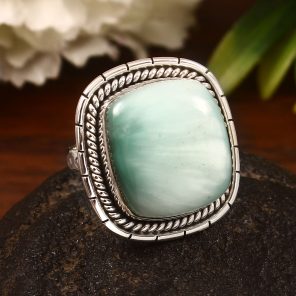 Green Larimar Size US 8 925 Sterling Silver Ring (REXT2-79)