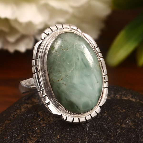 Green Larimar Size US 10 925 Sterling Silver Ring (REXT2-71)