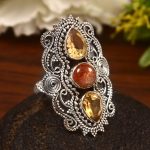 Sunstone & Citrine Size US 10 Sterling Silver 925 Ring (REXT86-45)
